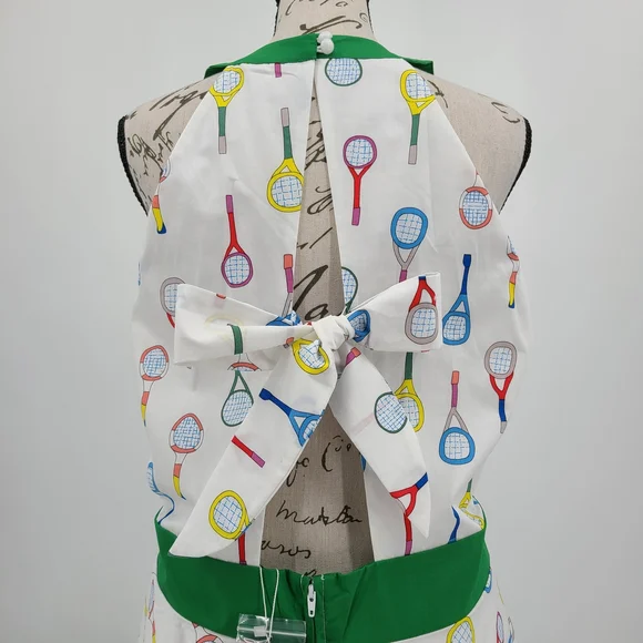 Unique Vintage White Whimsical Tennis Print Dress - Picture 6 of 9